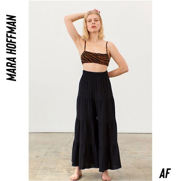 MARA HOFFMAN FULL CIRCLE SHELESEA FLARE PANTS IN BLACK NWT MEDIUM - Picture 1 of 6